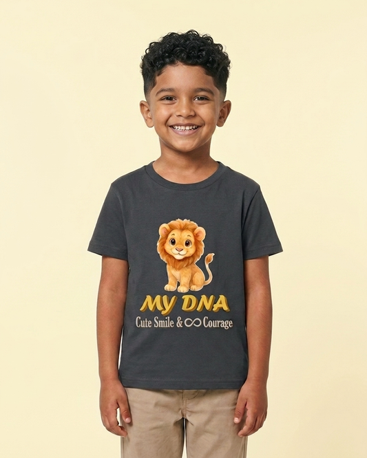 Kukoos Cute Lion Printed T-Shirt for Boys Steel Grey Front 01