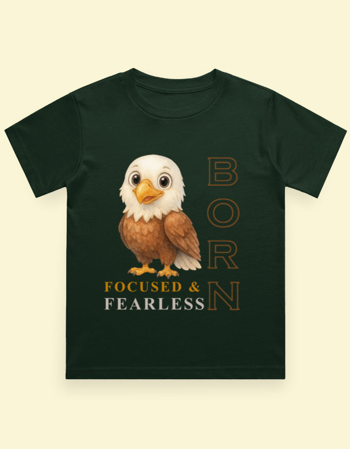 Kukoos Adorable Eagle Printed T-Shirt for Boys Bottle Green Front