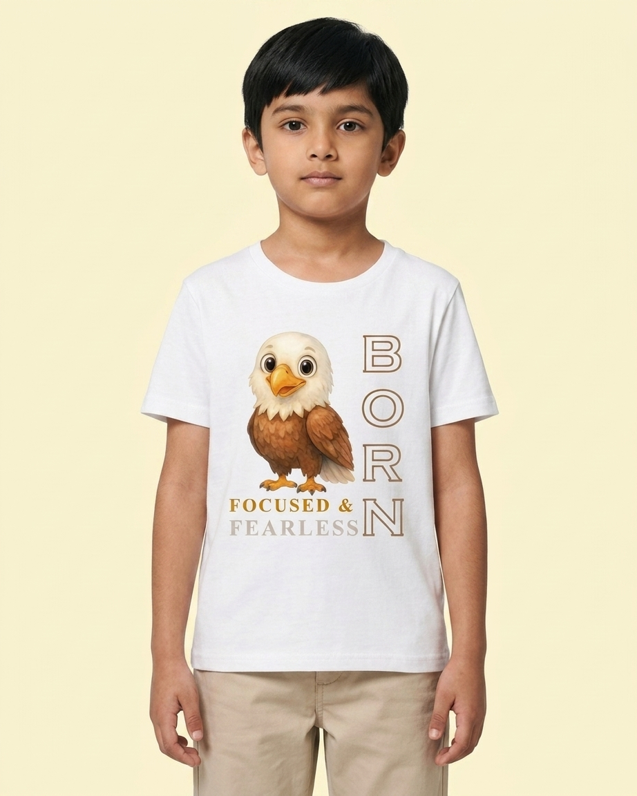 Kukoos Adorable Eagle Printed T-Shirt for Boys White Front 01