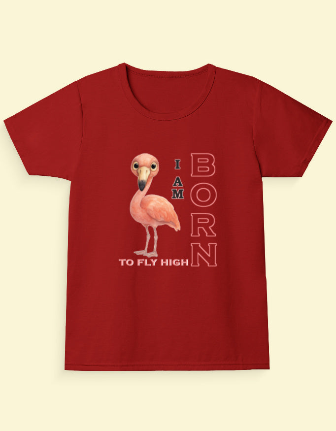 Kukoos Adorable Flamingo Printed T-Shirt for Girls Red Front