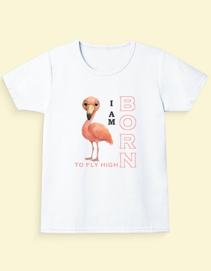 Kukoos Adorable Flamingo Printed T-Shirt for Girls White Front