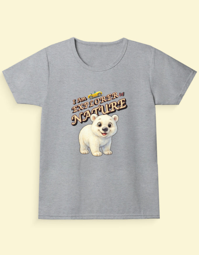 Kukoos Adorable Polar Bear Printed T-Shirt for Girls Grey Melange Front
