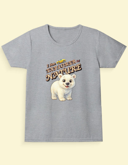 Kukoos Adorable Polar Bear Printed T-Shirt for Girls Grey Melange Front