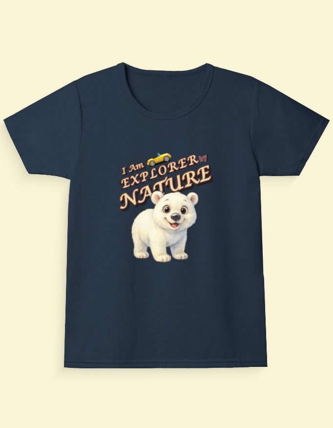 Kukoos Adorable Polar Bear Printed T-Shirt for Girls Navy Blue Front