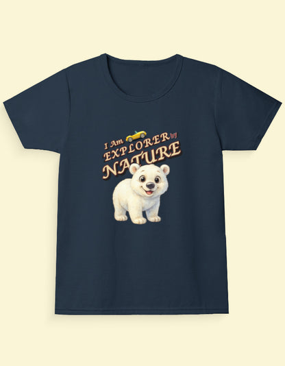 Kukoos Adorable Polar Bear Printed T-Shirt for Girls Navy Blue Front