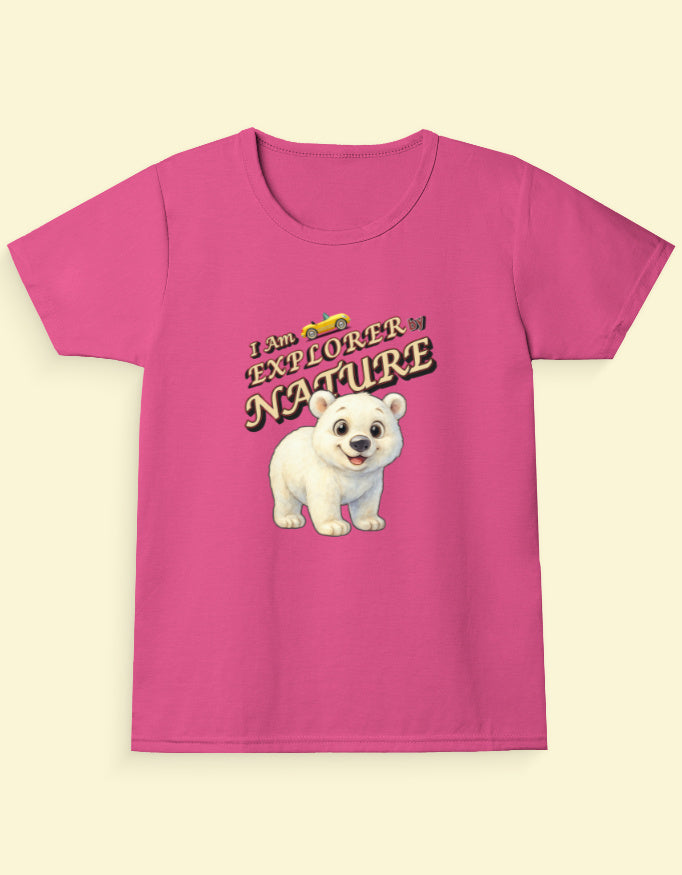Kukoos Adorable Polar Bear Printed T-Shirt for Girls Pink Front
