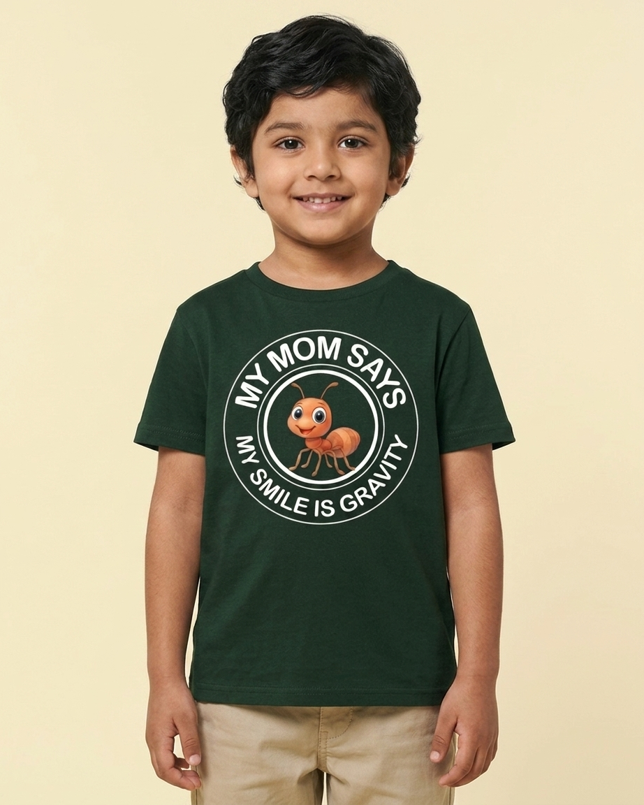 Kukoos Cute Ant Printed T-Shirt for Boys Bottle Green Front