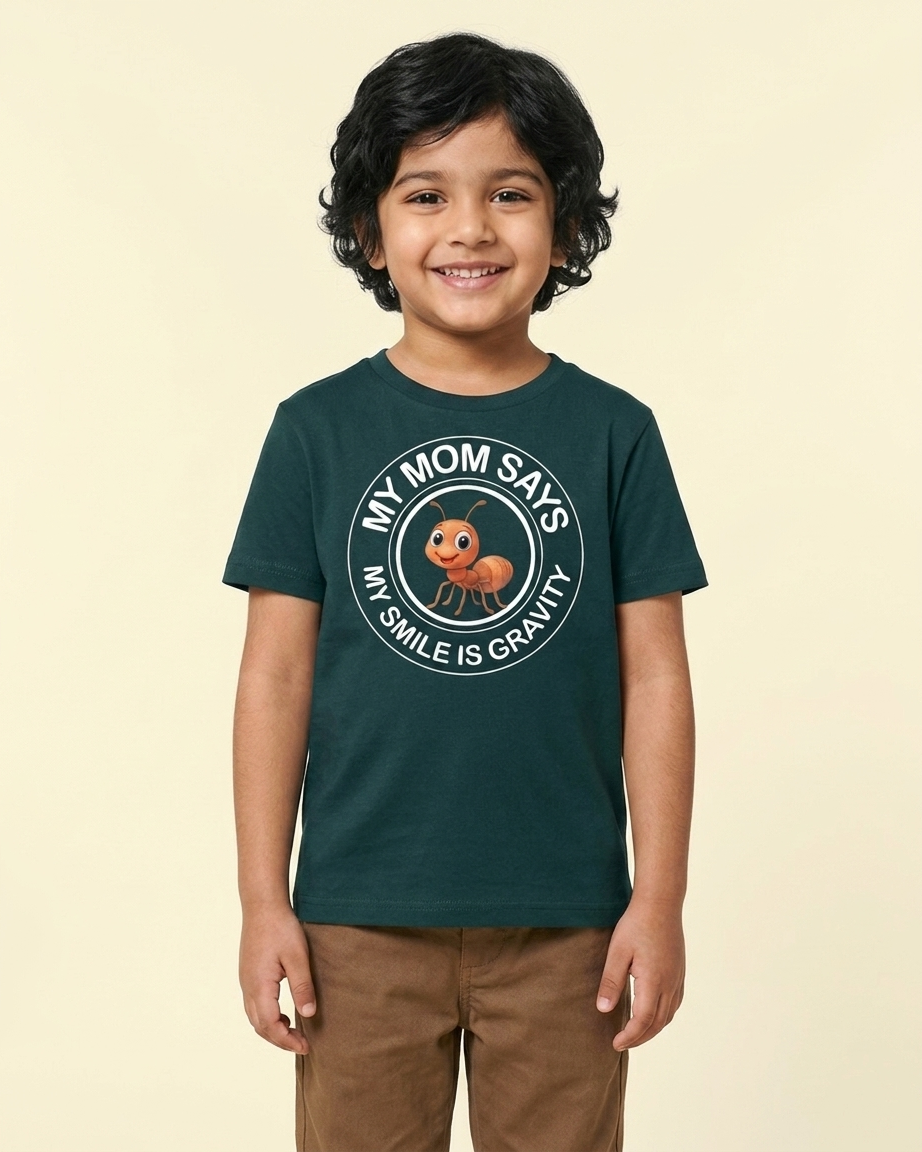 Kukoos Cute Ant Printed T-Shirt for Boys Petrol Blue Front