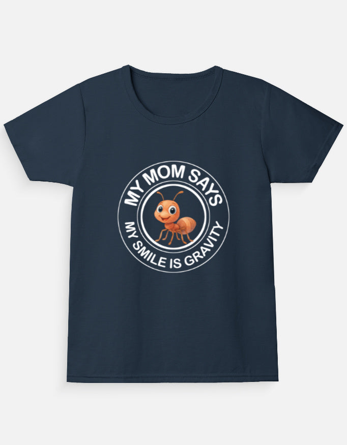 Kukoos Cute Ant Printed T-Shirt for Girls Navy Blue Front