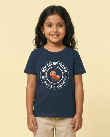 Kukoos Cute Ant Printed T-Shirt for Girls Navy Blue Front