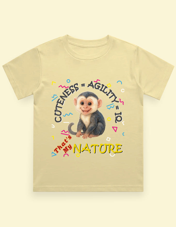 Kukoos Cute Capuchin Monkey Printed T-Shirt for Boys Beige Front