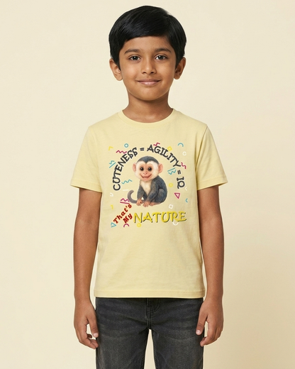 Kukoos Cute Capuchin Monkey Printed T-Shirt for Boys Beige Front