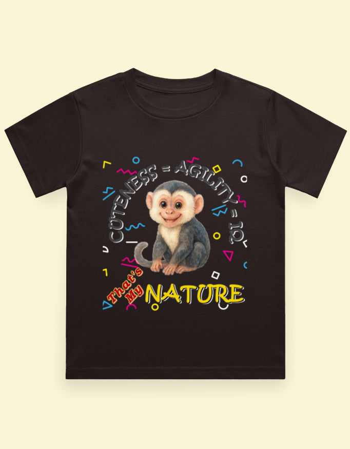 Kukoos Cute Capuchin Monkey Printed T-Shirt for Boys Coffee Brown Front