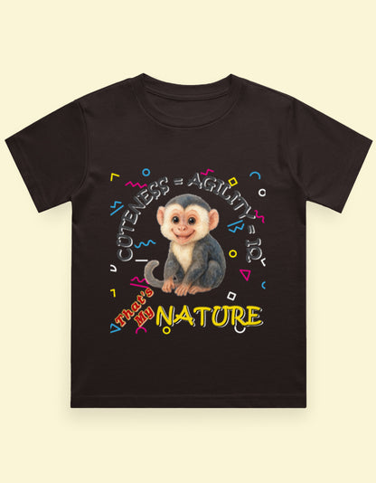 Kukoos Cute Capuchin Monkey Printed T-Shirt for Boys Coffee Brown Front