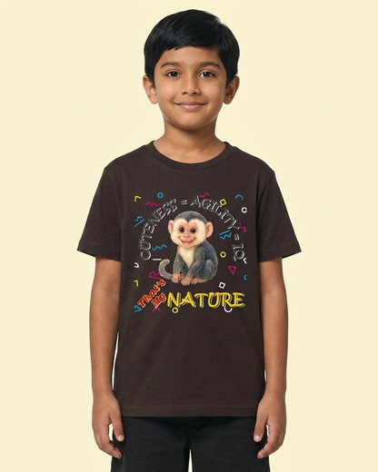 Kukoos Cute Capuchin Monkey Printed T-Shirt for Boys Coffee Brown Front 
