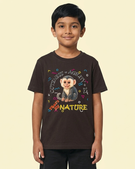 Kukoos Cute Capuchin Monkey Printed T-Shirt for Boys Coffee Brown Front 