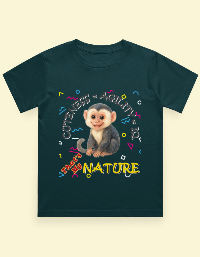 Kukoos Cute Capuchin Monkey Printed T-Shirt for Boys Petrol Blue Front