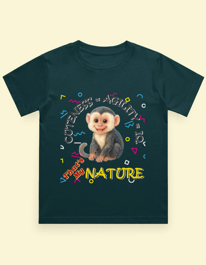 Kukoos Cute Capuchin Monkey Printed T-Shirt for Boys Petrol Blue Front