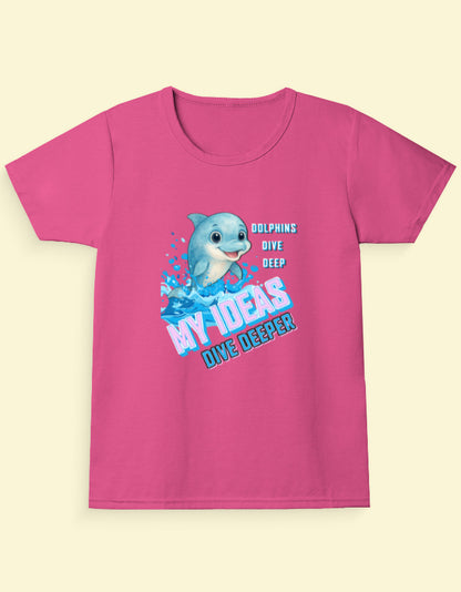 Kukoos Cute Dolphin Printed T-Shirt for Girls Pink Front