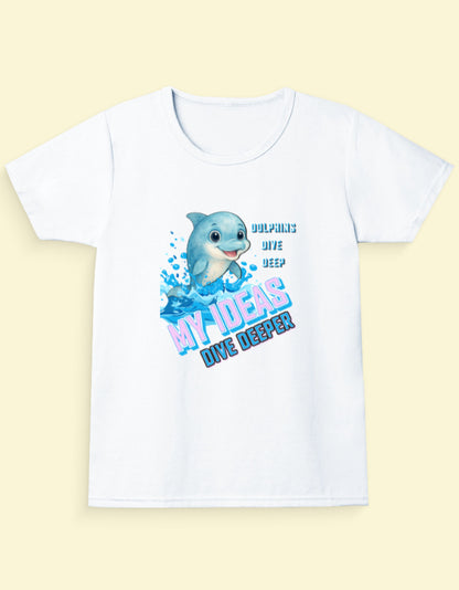 Kukoos Cute Dolphin Printed T-Shirt for Girls White Front