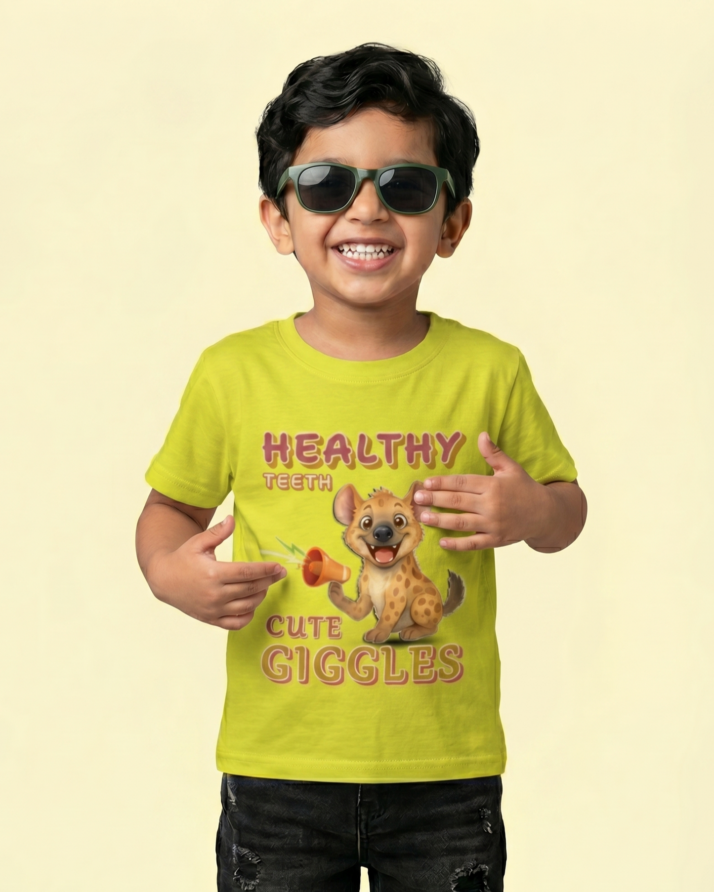 Kukoos Cute Hyena Printed T-Shirt for Boys New Yellow Front