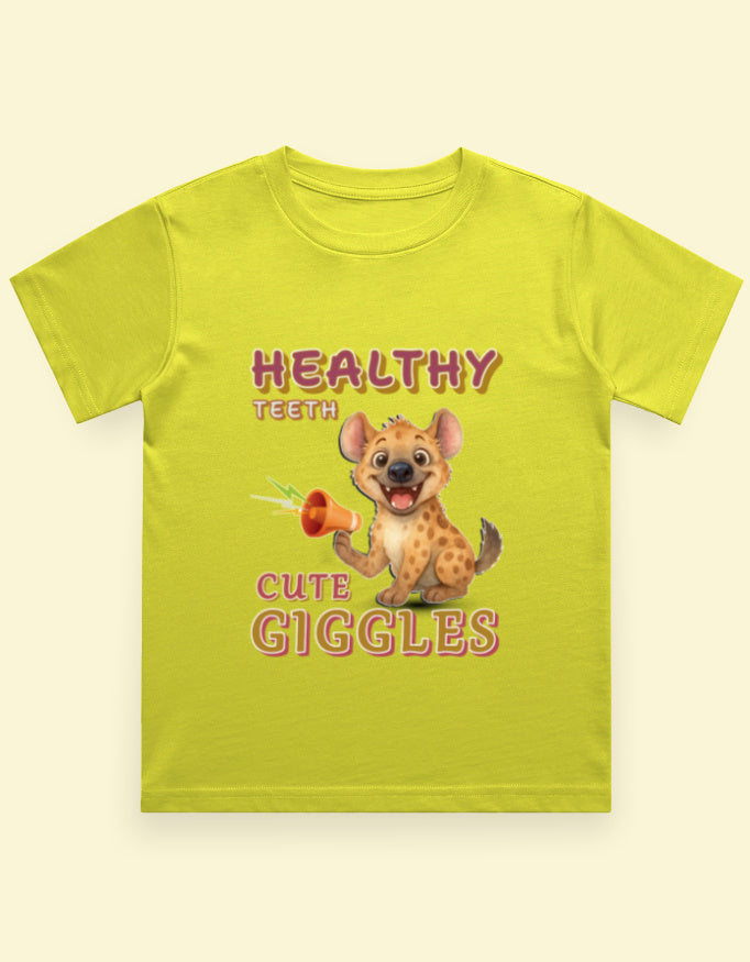 Kukoos Cute Hyena Printed T-Shirt for Boys New Yellow Front 01