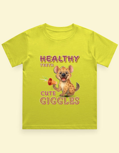 Kukoos Cute Hyena Printed T-Shirt for Boys New Yellow Front 01