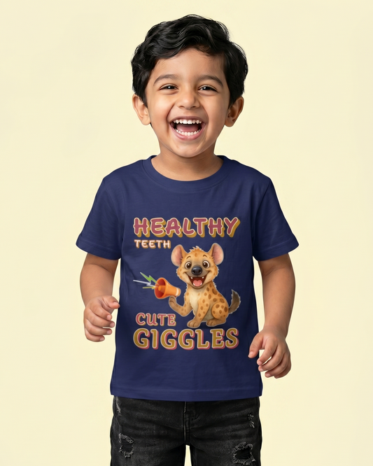 Kukoos Cute Hyena Printed T-Shirt for Boys Royal Blue Front
