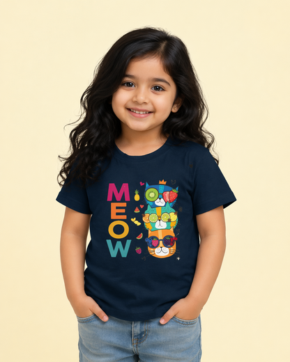 Kukoos Cute Kittens Printed T-Shirt for Girls Navy Blue Front
