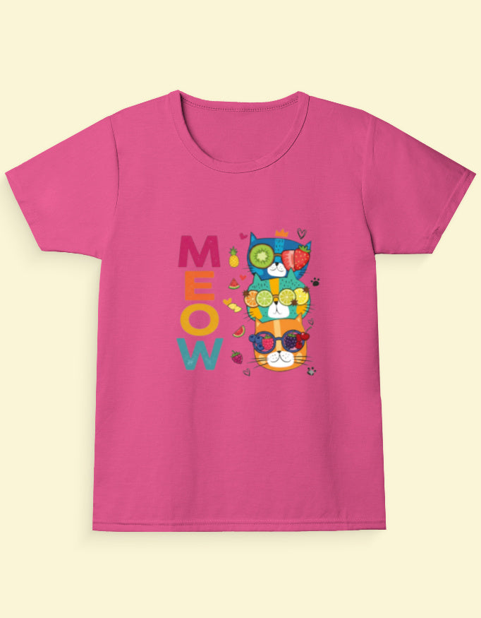 Kukoos Cute Kittens Printed T-Shirt for Girls Pink Front