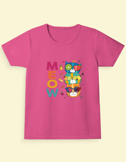 Kukoos Cute Kittens Printed T-Shirt for Girls Pink Front