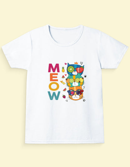 Kukoos Cute Kittens Printed T-Shirt for Girls White Front