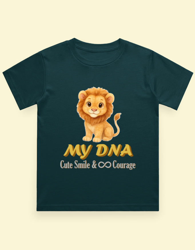 Kukoos Cute Lion Printed T-Shirt for Boys Petrol Blue Front