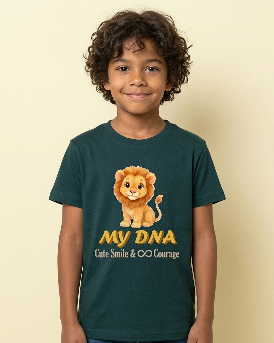 Kukoos Cute Lion Printed T-Shirt for Boys Petrol Blue Front