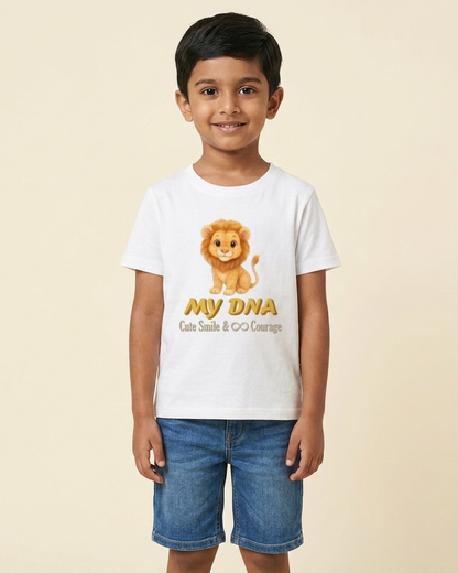Kukoos Cute Lion Printed T-Shirt for Boys White Front 01