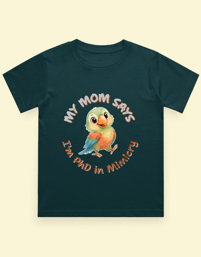 Kukoos Cute Parrot Printed T-Shirt for Boys Petrol Blue Front