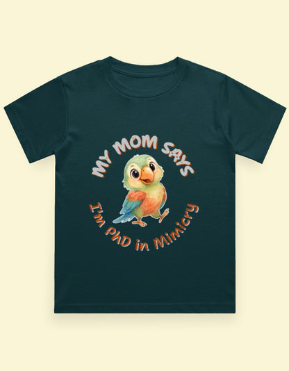 Kukoos Cute Parrot Printed T-Shirt for Boys Petrol Blue Front