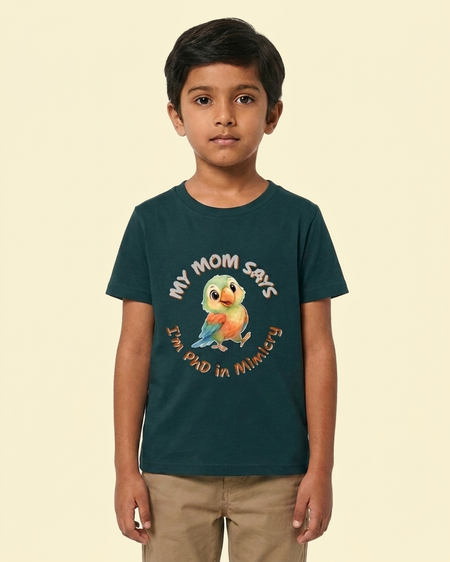 Kukoos Cute Parrot Printed T-Shirt for Boys Petrol Blue Front 01