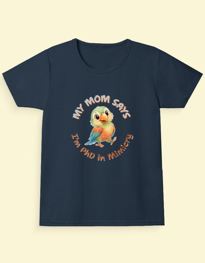 Kukoos Cute Parrot Printed T-Shirt for Girls Navy Blue Front