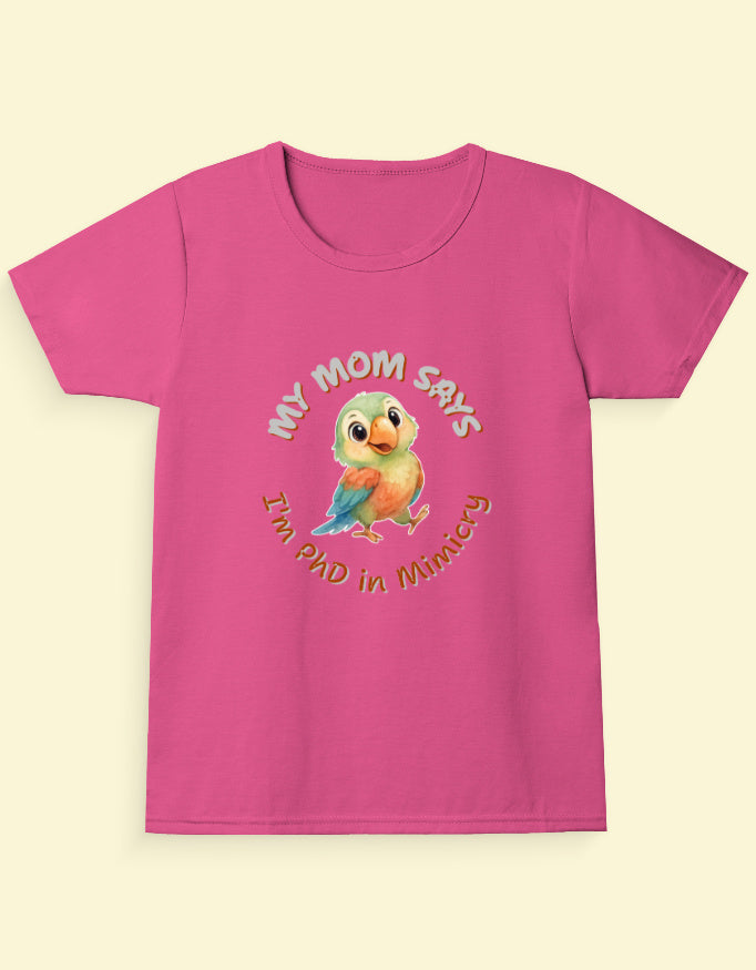 Kukoos Cute Parrot Printed T-Shirt for Girls Pink Front