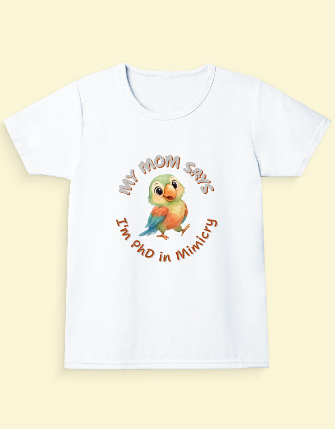 Kukoos Cute Parrot Printed T-Shirt for Girls White Front