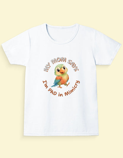 Kukoos Cute Parrot Printed T-Shirt for Girls White Front