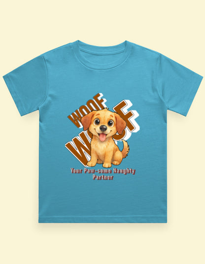 Kukoos Cute Puppy Printed T-Shirt for Boys Sky Blue Front