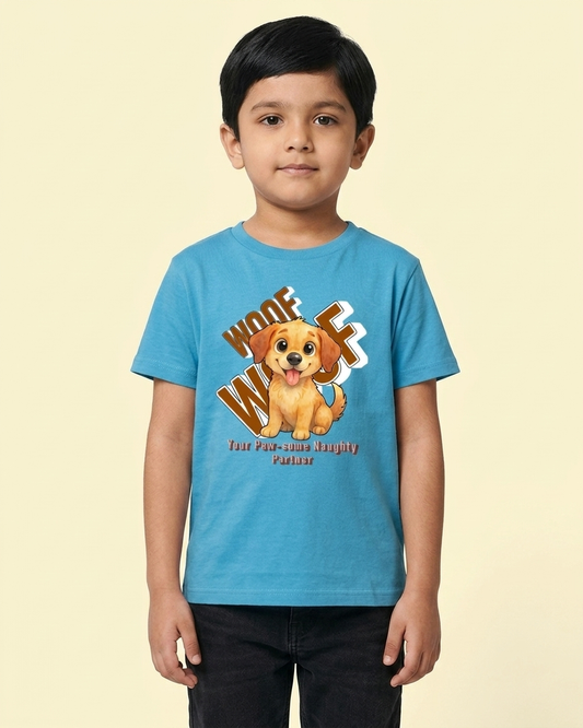Kukoos Cute Puppy Printed T-Shirt for Boys Sky Blue Front