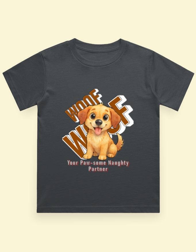 Kukoos Cute Puppy Printed T-Shirt for Boys Steel Grey Front