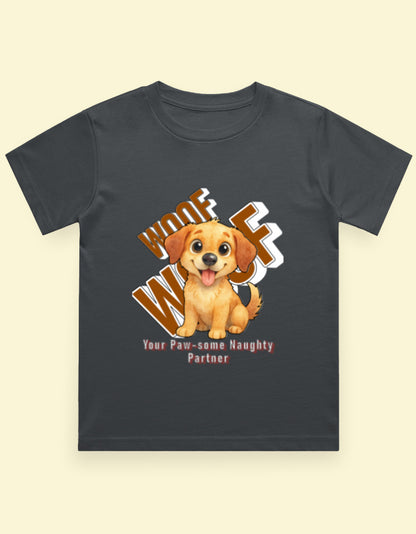 Kukoos Cute Puppy Printed T-Shirt for Boys Steel Grey Front