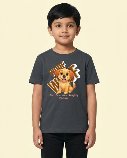 Kukoos Cute Puppy Printed T-Shirt for Boys Steel Grey Front 