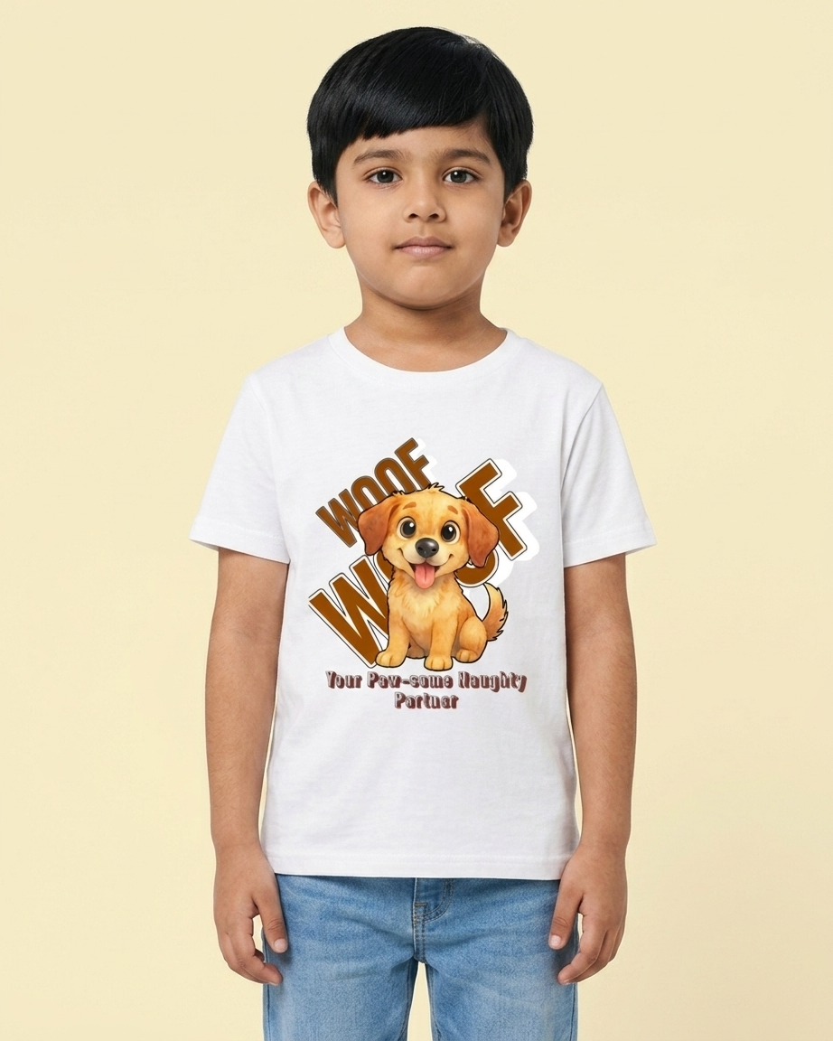 Kukoos Cute Puppy Printed T-Shirt for Boys White Front 